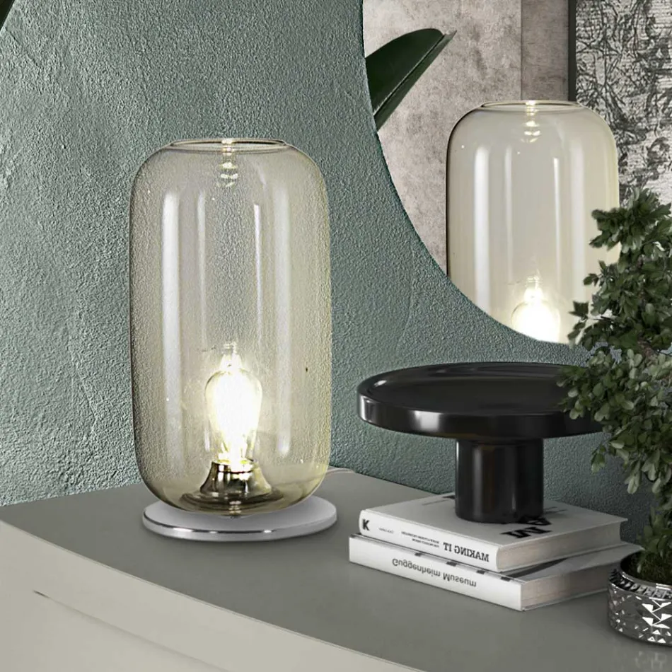Lampa de masa din sticla suflata manual la Venetia 16 22 cm - bambus Viadurini