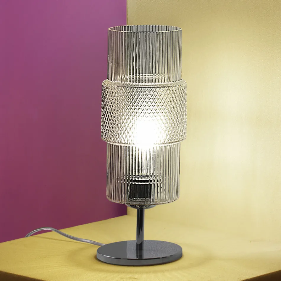 Lampa de masa din sticla suflata manual la Venetia si metal - Satomi Viadurini