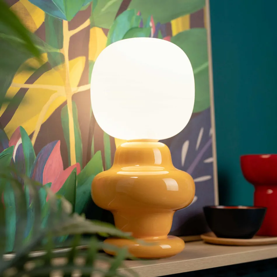 Lampa de masa din ceramica si sticla Made in Italy - Capocbana Viadurini