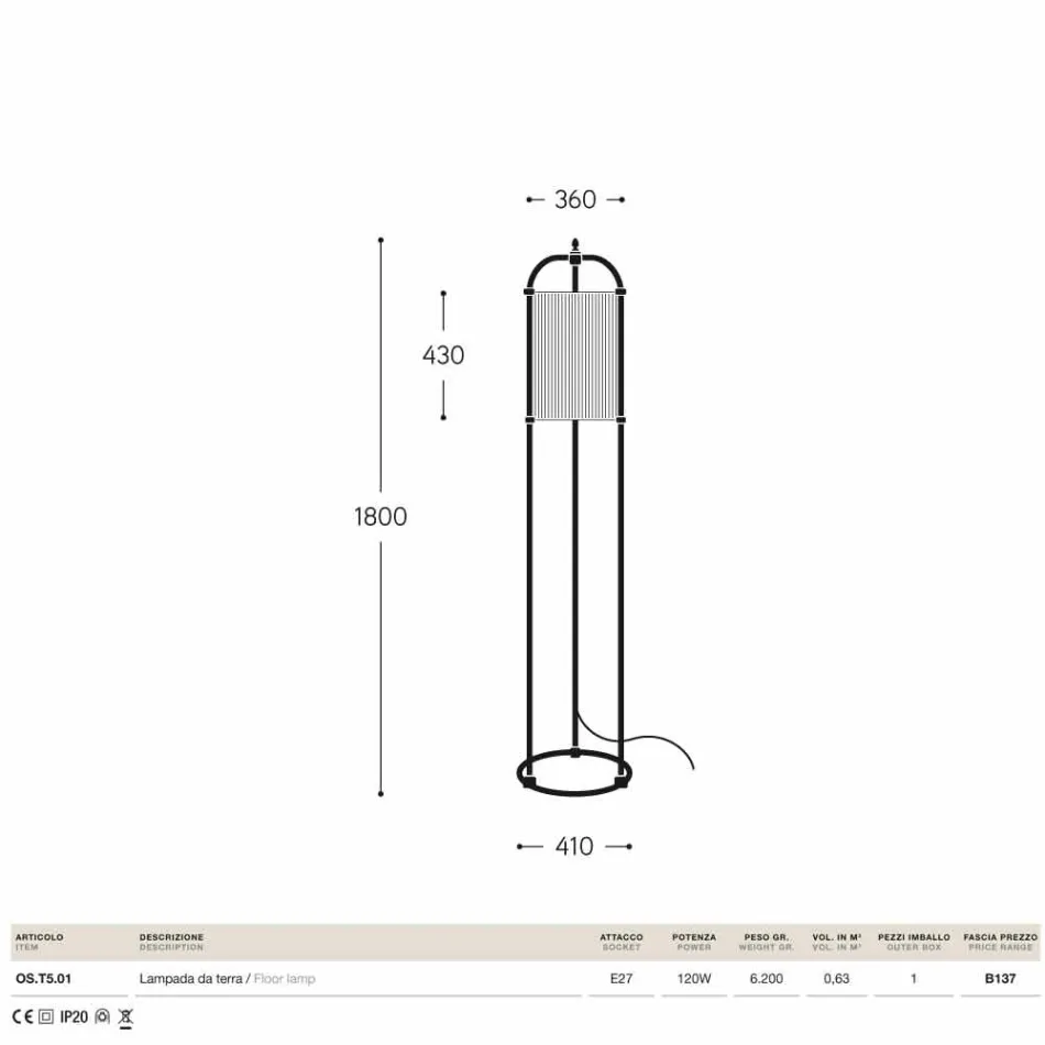 lampa de podea tradițională din alamă și țesături Hua Hika Viadurini
