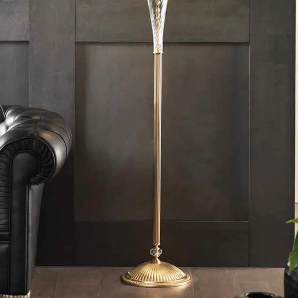 Lampă de podea clasică din sticlă lucrată manual și abajur de lux - Flandra Viadurini