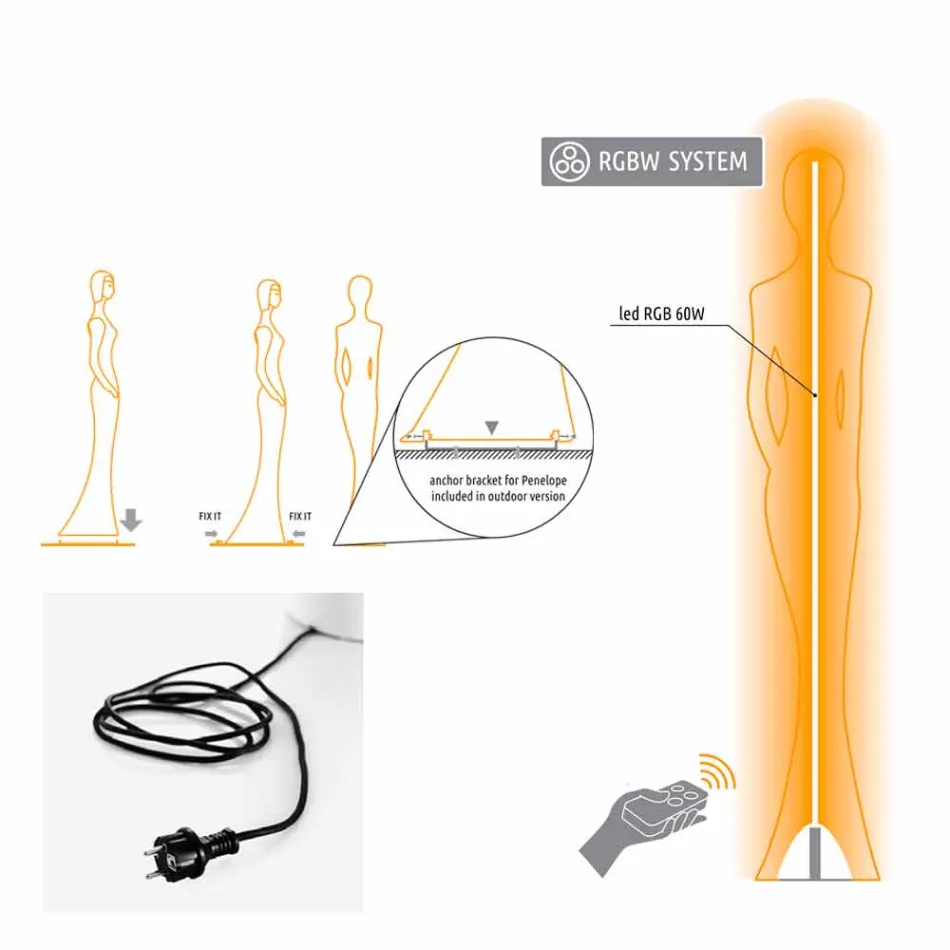 Lampă de podea de grădină cu design de statuie cu lumină LED RGBW - Penelope de Myyour Viadurini