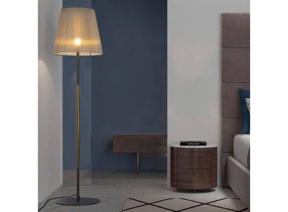 Lampă de podea design din metal, lemn și organza Made in Italy - Boom Viadurini