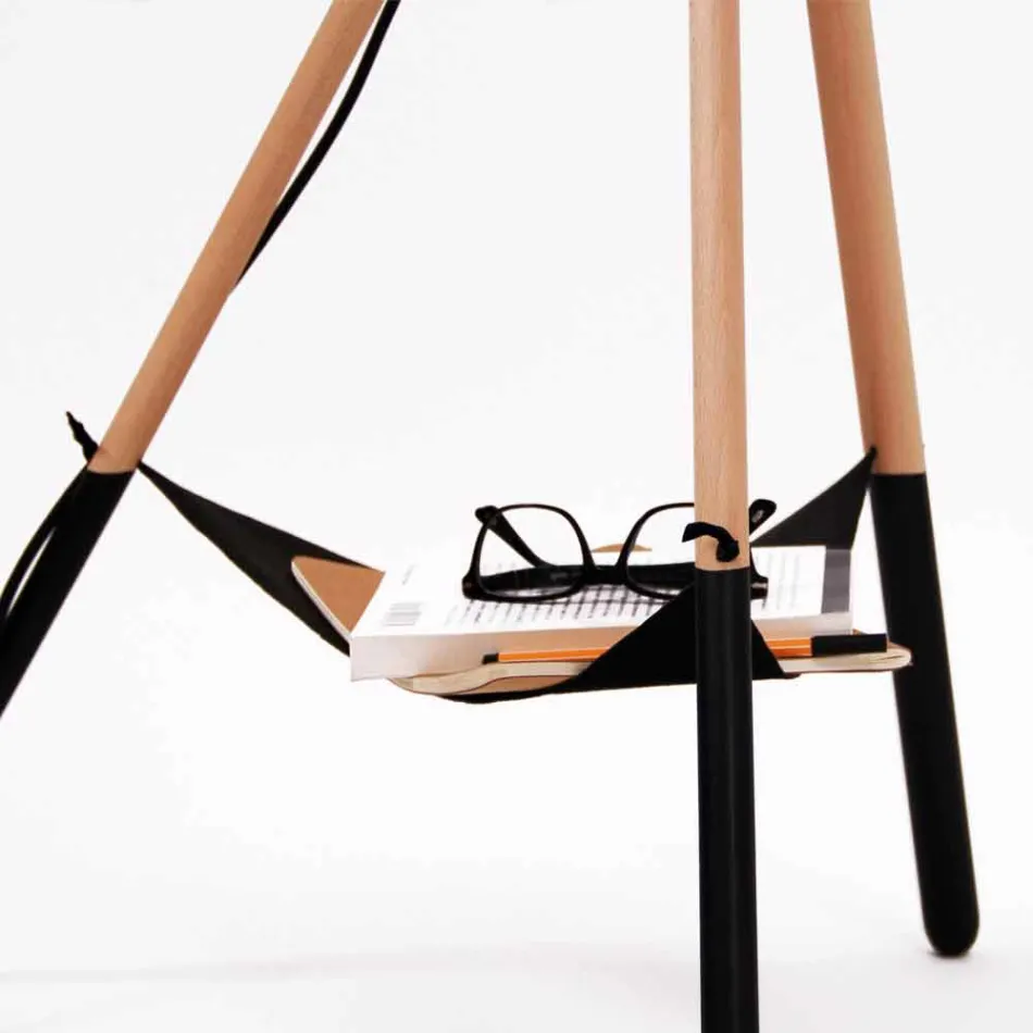 Lampă de podea din lemn și metal cu detalii din piele vegană - Avetta Viadurini