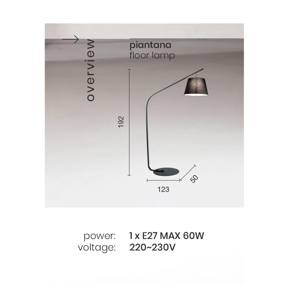 Lampa de podea metalica cu abajur acoperit cu stofa - Rivella Viadurini