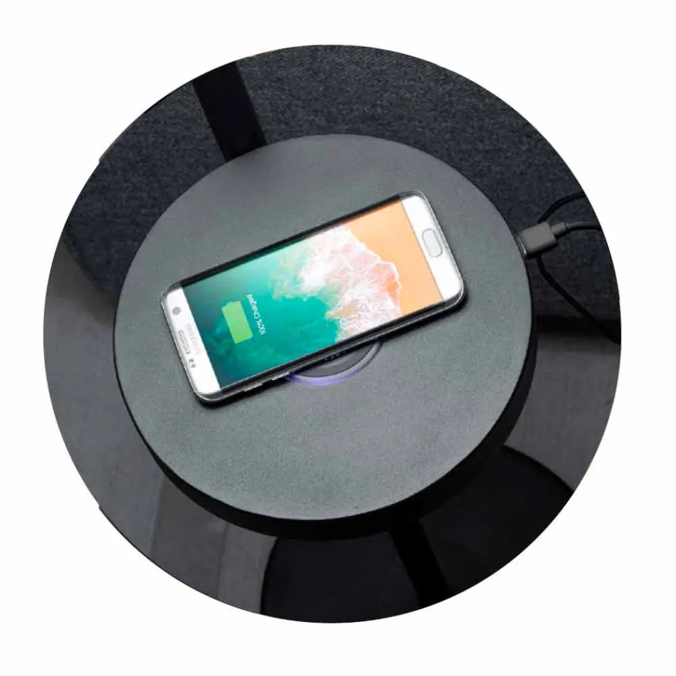 Lampă de podea din metal negru și Rattan cu raft Made in Italy - Livia Viadurini