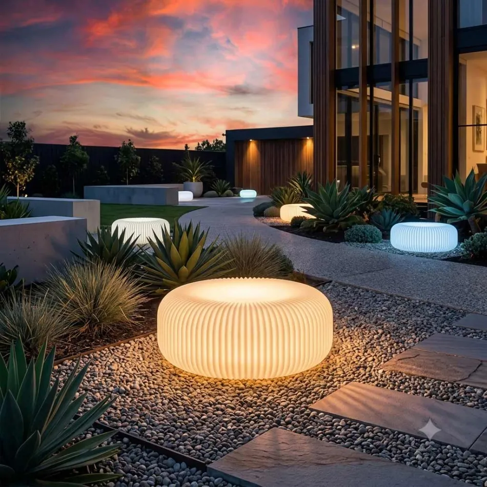 Lampă de podea pentru exterior din polietilenă de alabastru, fabricată în Italia - Disco Viadurini