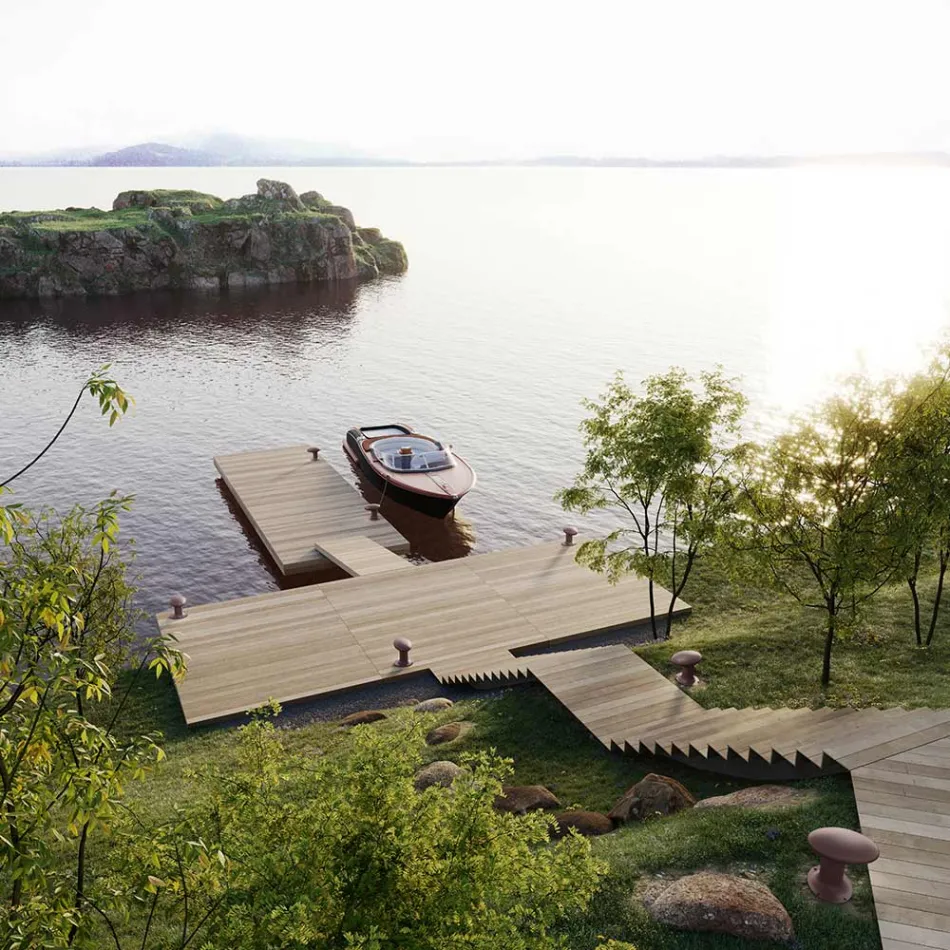 Lampa de gradina cu LED de design din fonta gri sau maro - Bitta by Il Fanale Viadurini