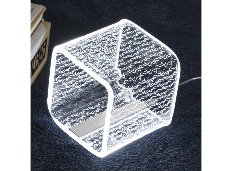Lampa Led in Cristal Acrilic Transparent Decor Laser - Robiola Viadurini