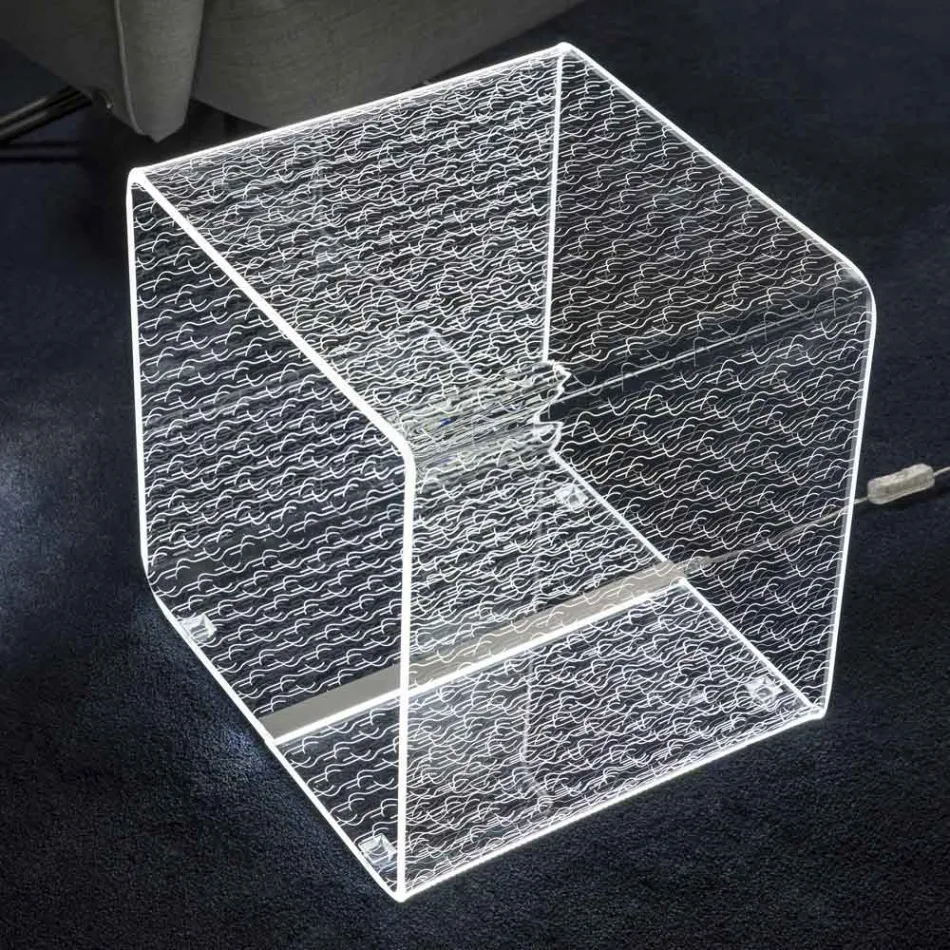 Lampa Led Luminoasa Transparent Acrilic Masuta Cafea Decor Laser - Robiola Viadurini