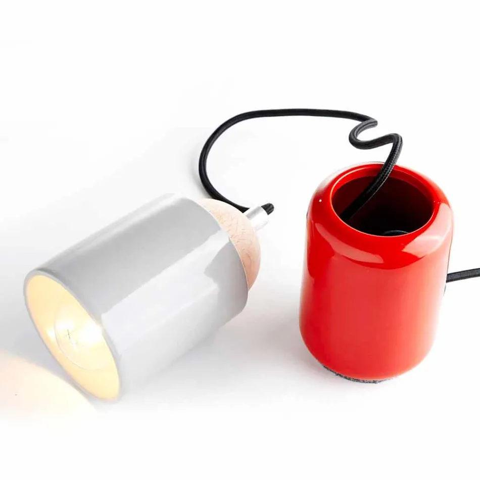 Lampă de masă modernă din lemn de fag și ceramică realizată în Italia Asia Viadurini