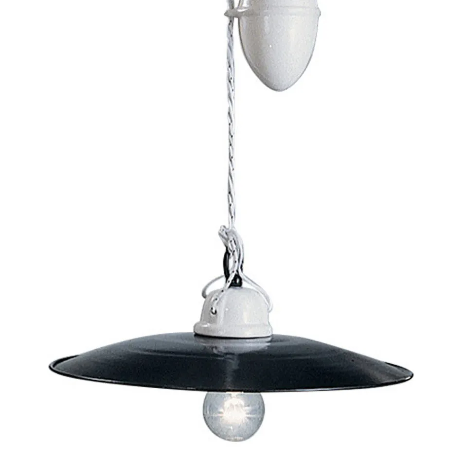 Lampa cu sus si coborasuri suspendata din ceramica alba si metal negru - putere Viadurini