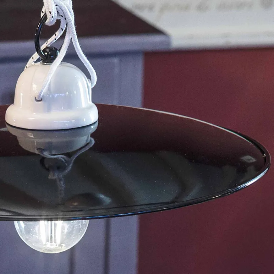 Lampa suspendata cu susuri si coborasuri din ceramica alba si metal negru - putere Viadurini