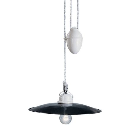 Lampa cu sus si coborasuri suspendata din ceramica alba si metal negru - putere Viadurini