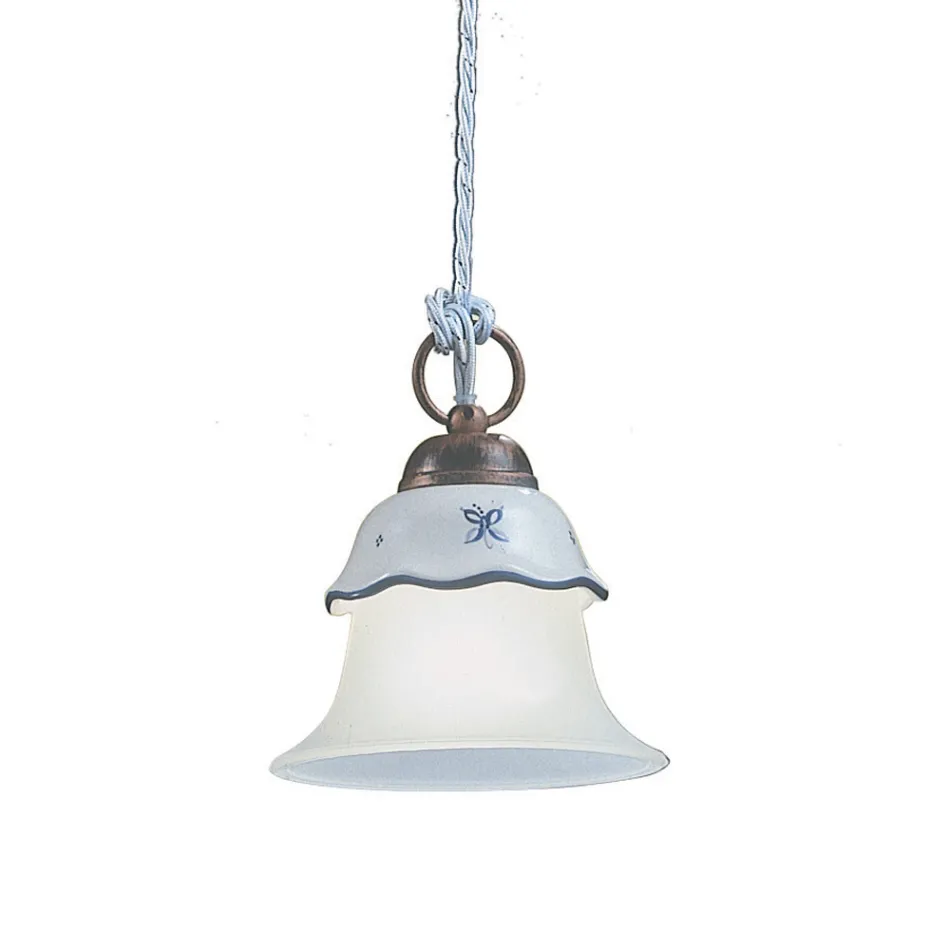 Lampă cu suspendare vintage cu 3 lumini din fier, sticlă și ceramică - Ferrara Viadurini