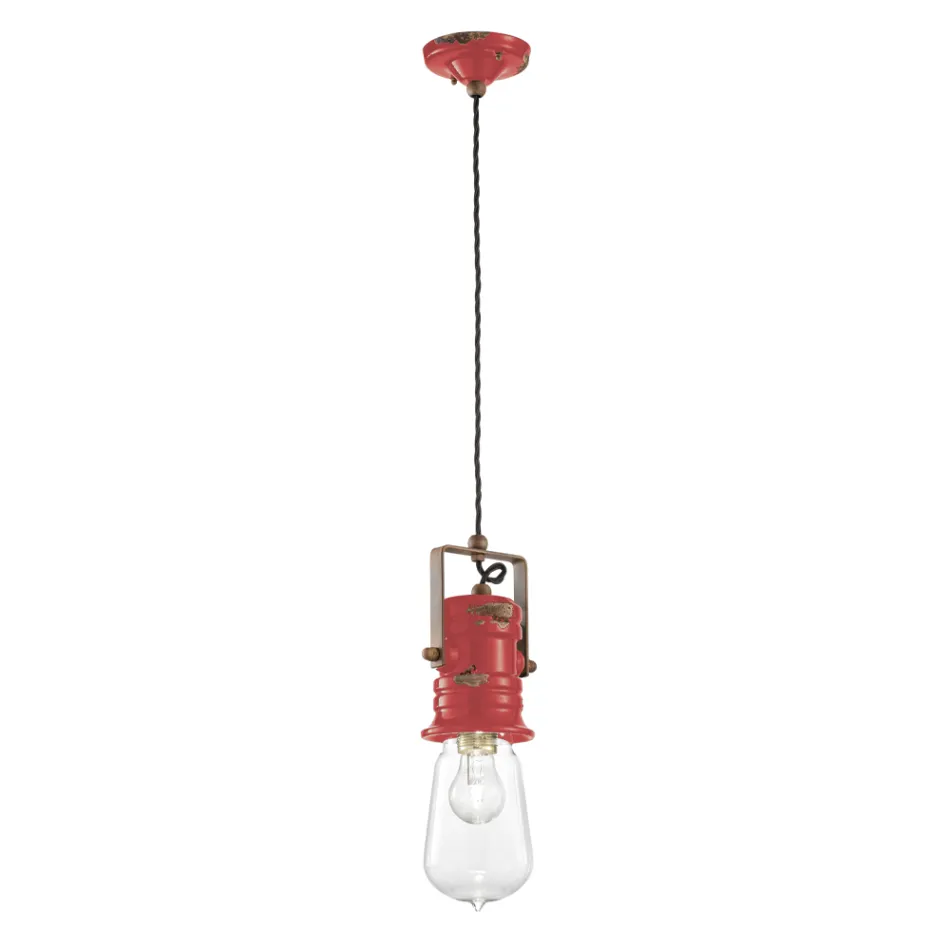 Lampa cu Suspensie Design Industrial din Fier, Sticla si Ceramica - Urban Viadurini