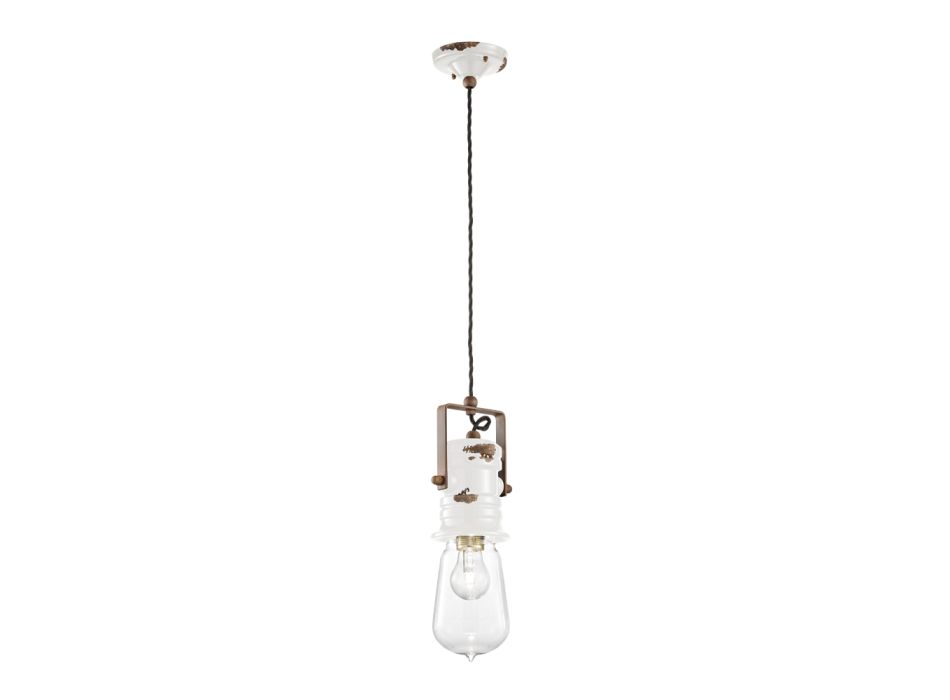 Lampa cu Suspensie Design Industrial din Fier, Sticla si Ceramica - Urban Viadurini