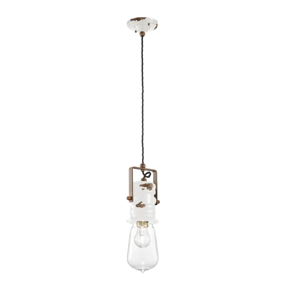 Lampa cu Suspensie Design Industrial din Fier, Sticla si Ceramica - Urban Viadurini