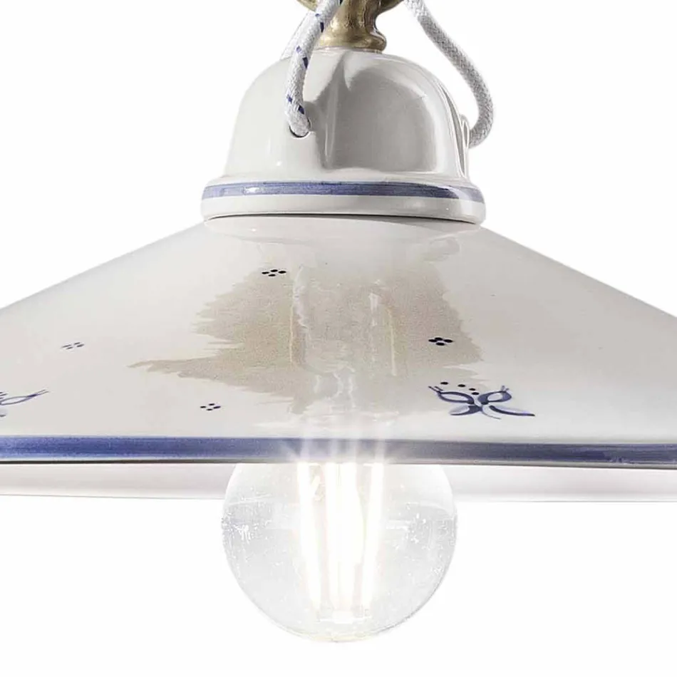 Lampa cu Suspensie din Ceramica Pictata Manual si Fier 3 Marimi - Asti Viadurini