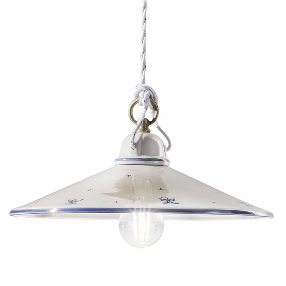 Lampa cu Suspensie din Ceramica Pictata Manual si Fier 3 Marimi - Asti Viadurini