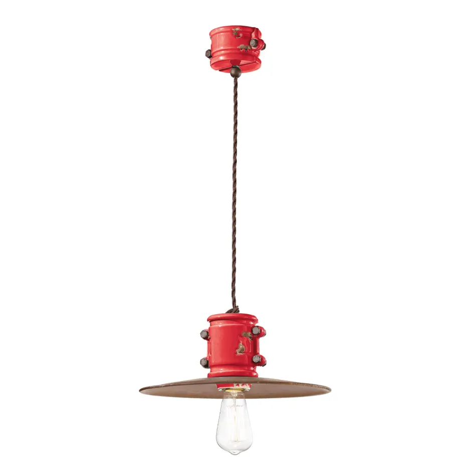 Lampa cu Suspensie din Fier si Ceramica Industriala Handmade - Urban Viadurini