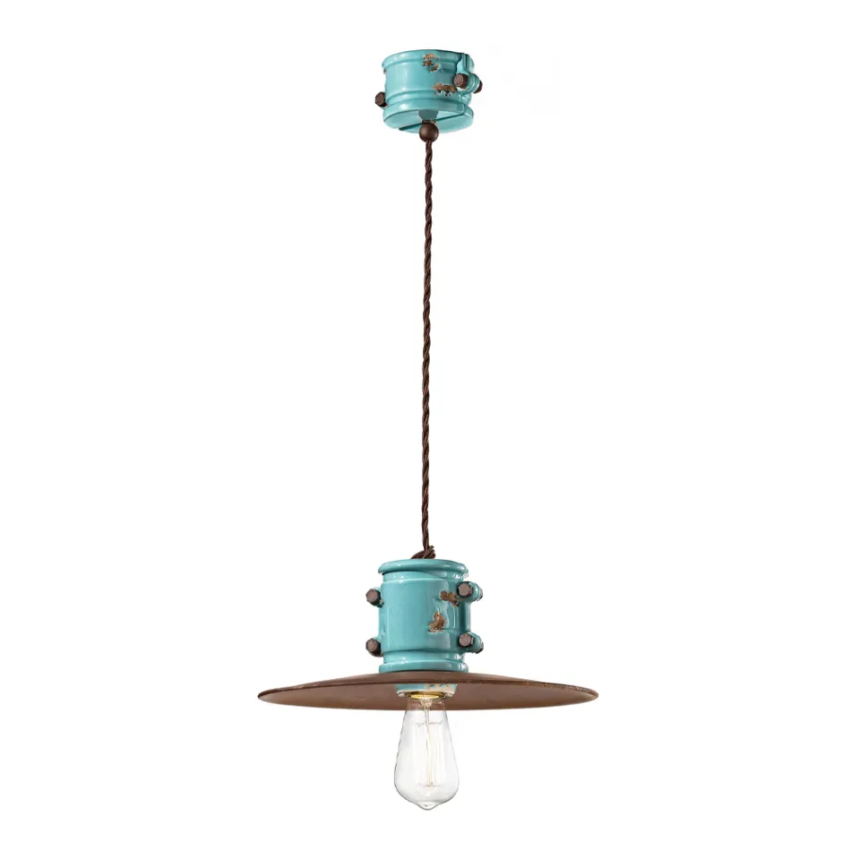 Lampa cu Suspensie din Fier si Ceramica Industriala Handmade - Urban Viadurini