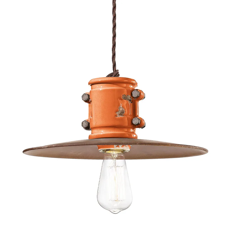 Lampa cu Suspensie din Fier si Ceramica Industriala Handmade - Urban Viadurini