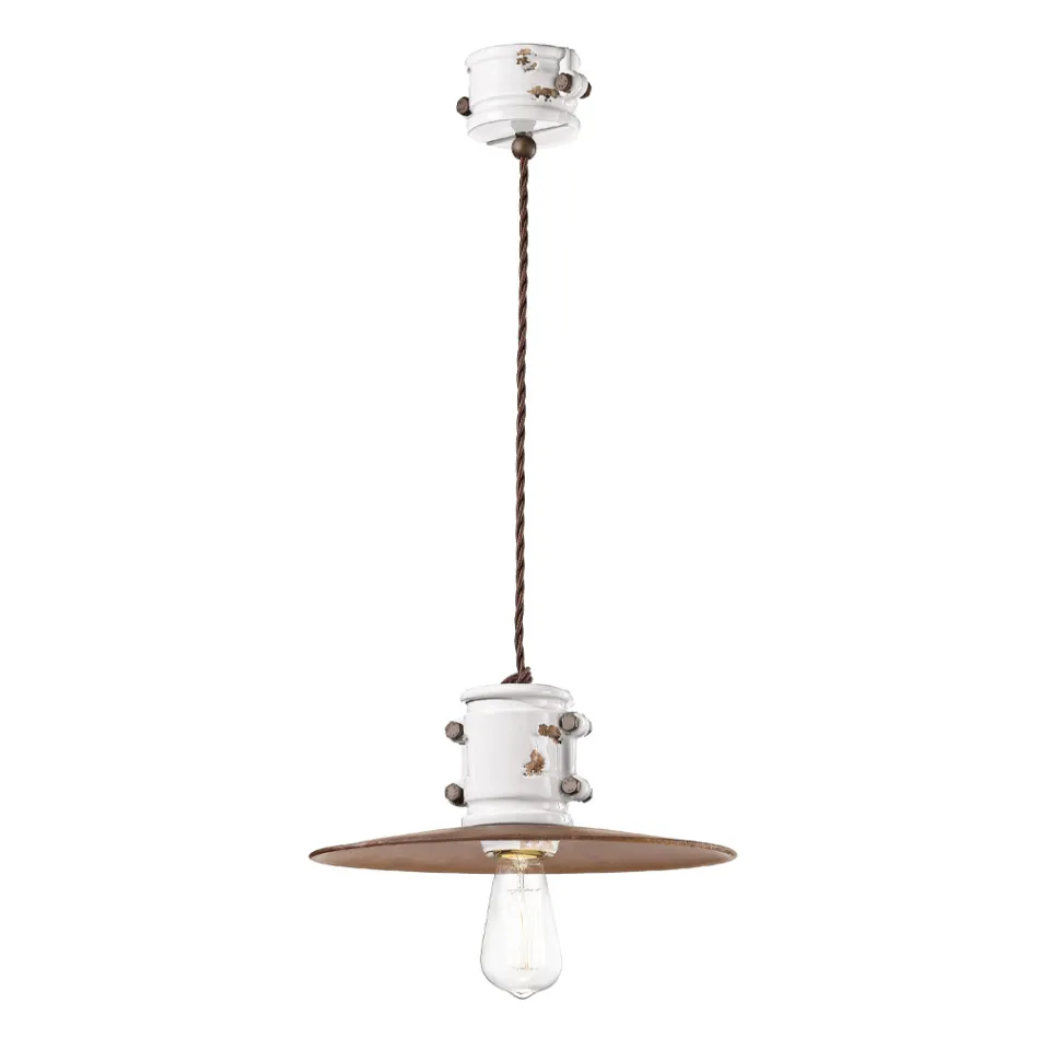 Lampa cu Suspensie din Fier si Ceramica Industriala Handmade - Urban Viadurini