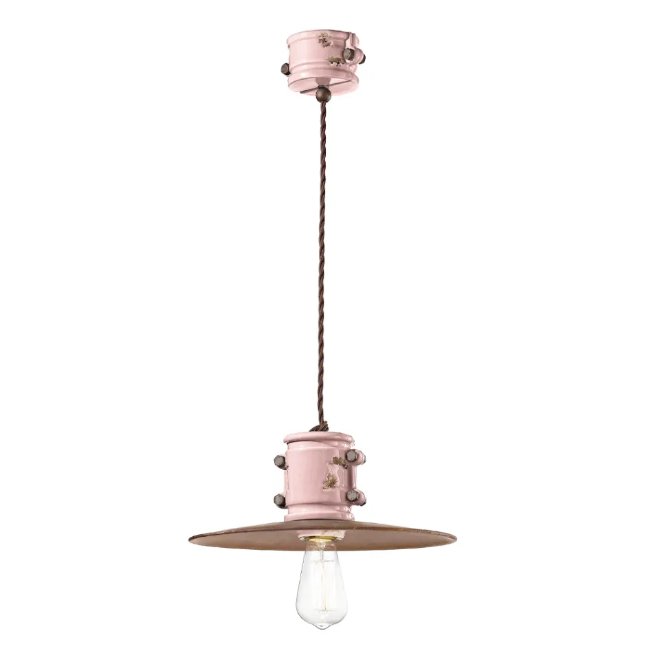 Lampa cu Suspensie din Fier si Ceramica Industriala Handmade - Urban Viadurini