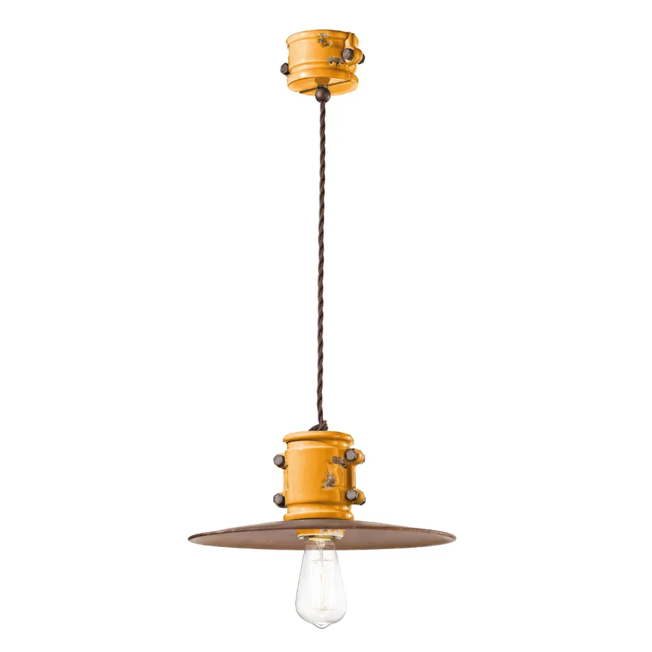 Lampa cu Suspensie din Fier si Ceramica Industriala Handmade - Urban Viadurini