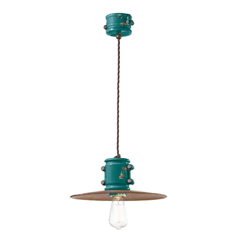 Lampa cu Suspensie din Fier si Ceramica Industriala Handmade - Urban Viadurini
