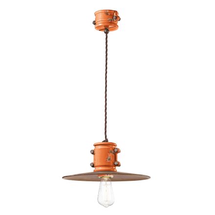 Lampa cu Suspensie din Fier si Ceramica Industriala Handmade - Urban Viadurini