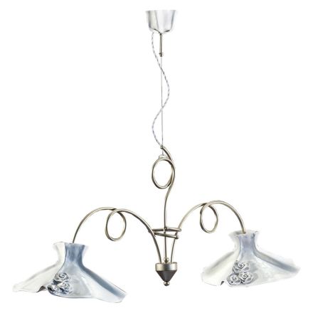 Lampa suspendata 2 Lumini realizata manual din ceramica lucioasa cu trandafiri - Lecco Viadurini