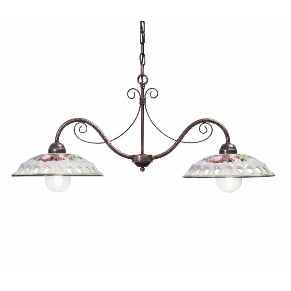 Lampa suspendata 2 Lumini din Ceramica Handmade cu Passanastri - Napoli Viadurini