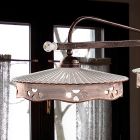 Lampa suspendata 3 Lumini Vintage Ceramica si Fier lucrat manual - Alessandria Viadurini