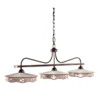 Lampa suspendata 3 Lumini Vintage Ceramica si Fier lucrat manual - Alessandria Viadurini