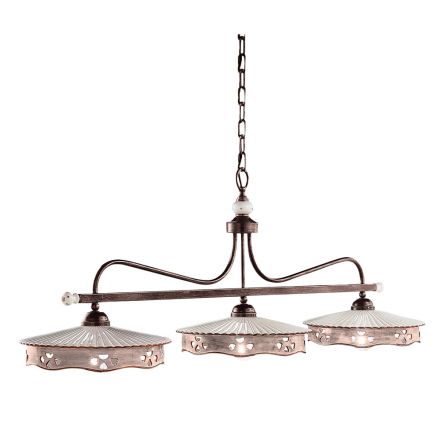 Lampa suspendata 3 Lumini Vintage Ceramica si Fier lucrat manual - Alessandria Viadurini