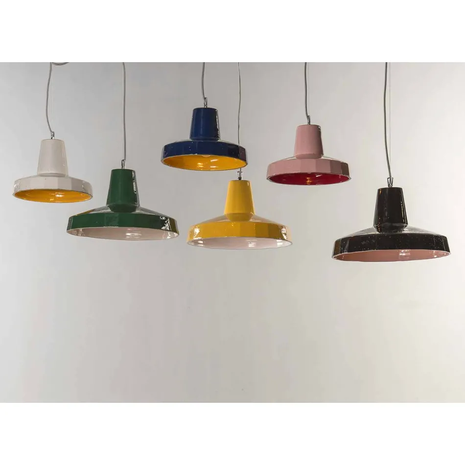 Lampă suspendată de 30 cm, din alamă și majolică toscană, Rossi Toscot Viadurini