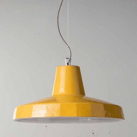 Lampă suspendată de 42 cm în alamă și majolica toscană Rossi - Toscot Viadurini
