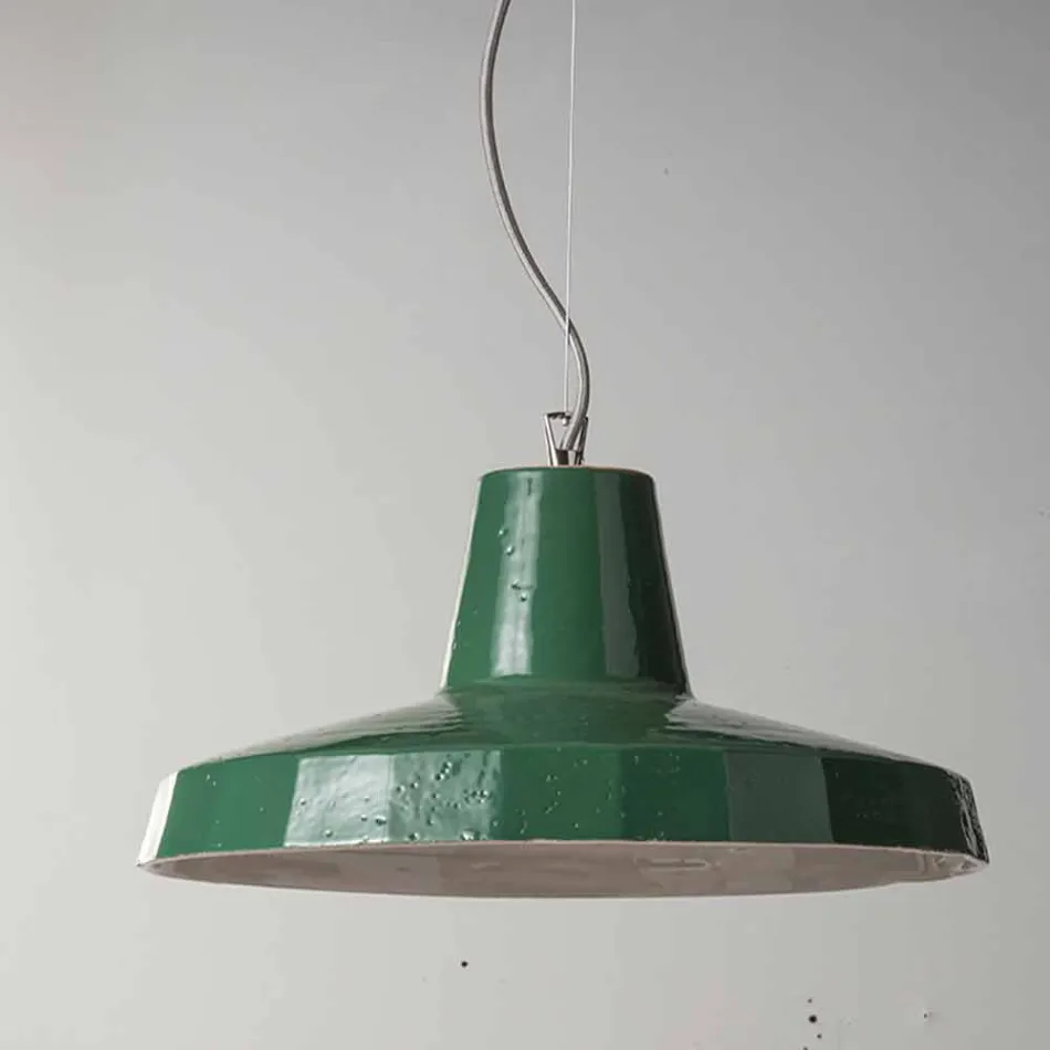 Lampă suspendată de 42 cm în alamă și majolica toscană Rossi - Toscot Viadurini