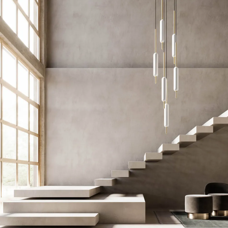 Lampă suspendată cu 1, 3 sau 6 lumini cu design modern din alamă - Typha de Il Fanale Viadurini