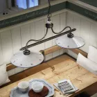 Lampa suspendata cu 2 Lumini in Ceramica Pictata Manual si Design Fier - Asti Viadurini