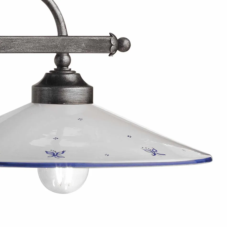 Lampa suspendata cu 2 Lumini in Ceramica Pictata Manual si Design Fier - Asti Viadurini