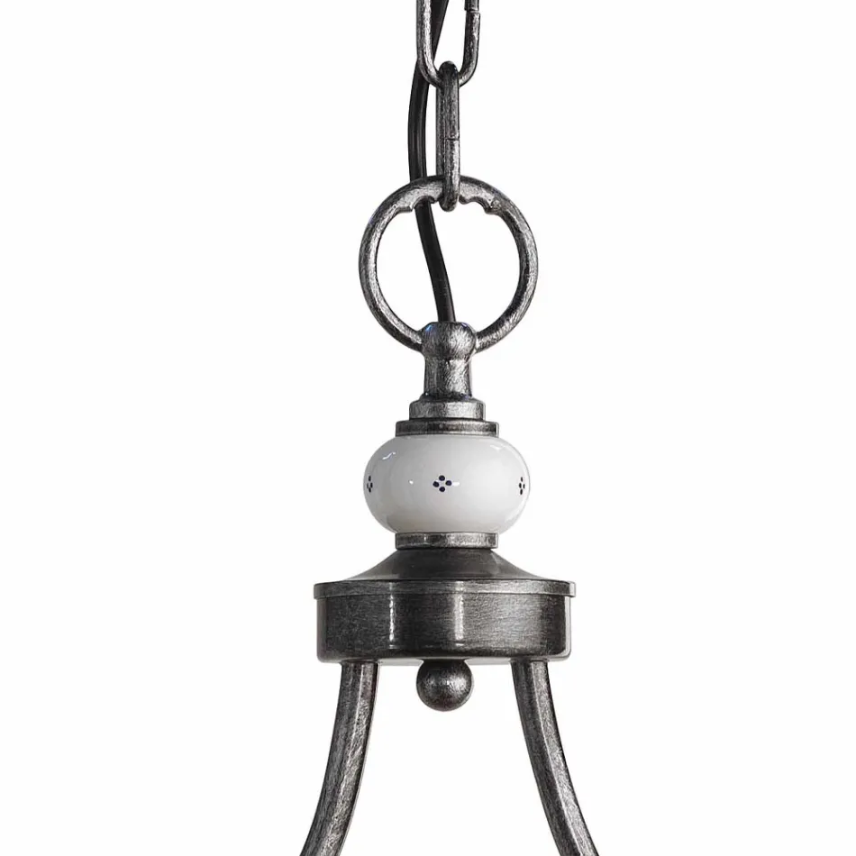 Lampa suspendata cu 2 Lumini in Ceramica Pictata Manual si Design Fier - Asti Viadurini