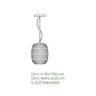 Lampă cu suspendare realizată manual din sticlă venețiană suflată - Cloe Balloton Viadurini