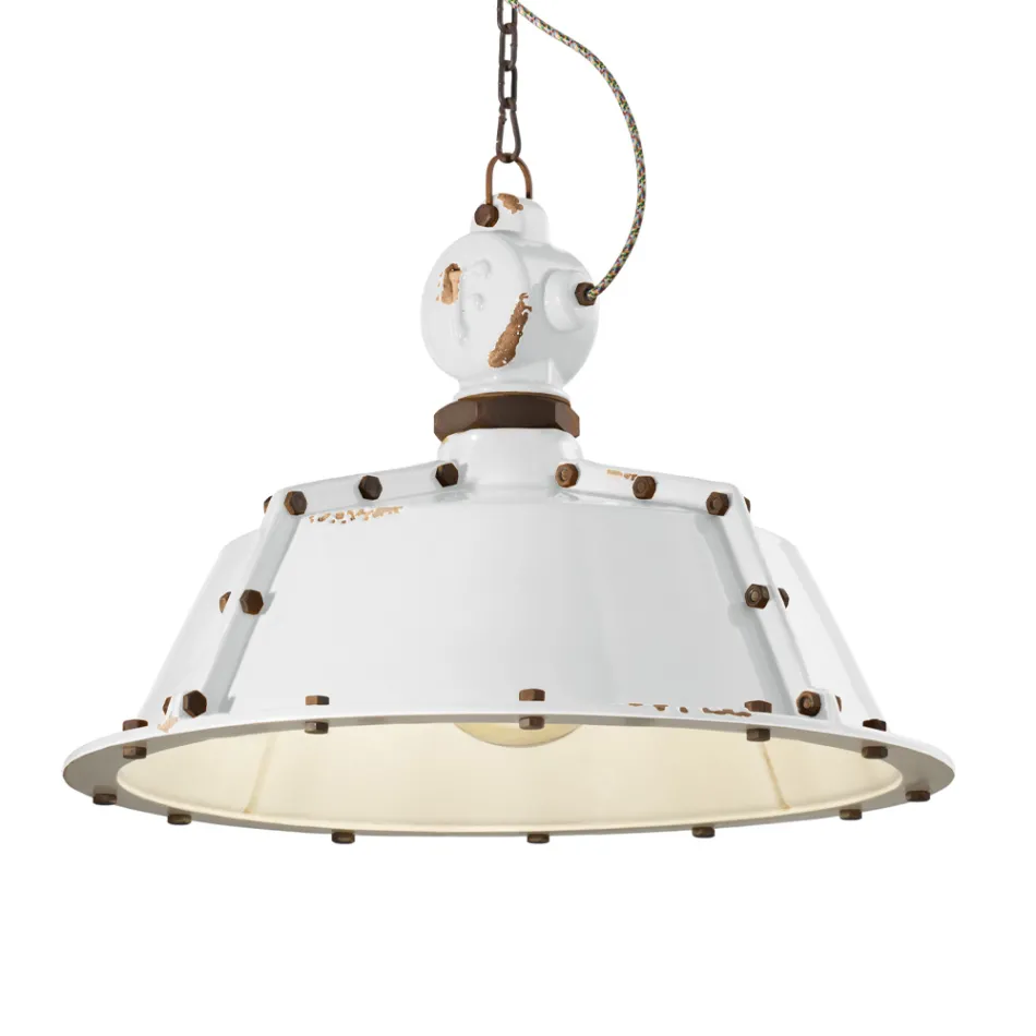 Lampă Industrială Artizanală din Fier și Ceramică - Industrială Viadurini