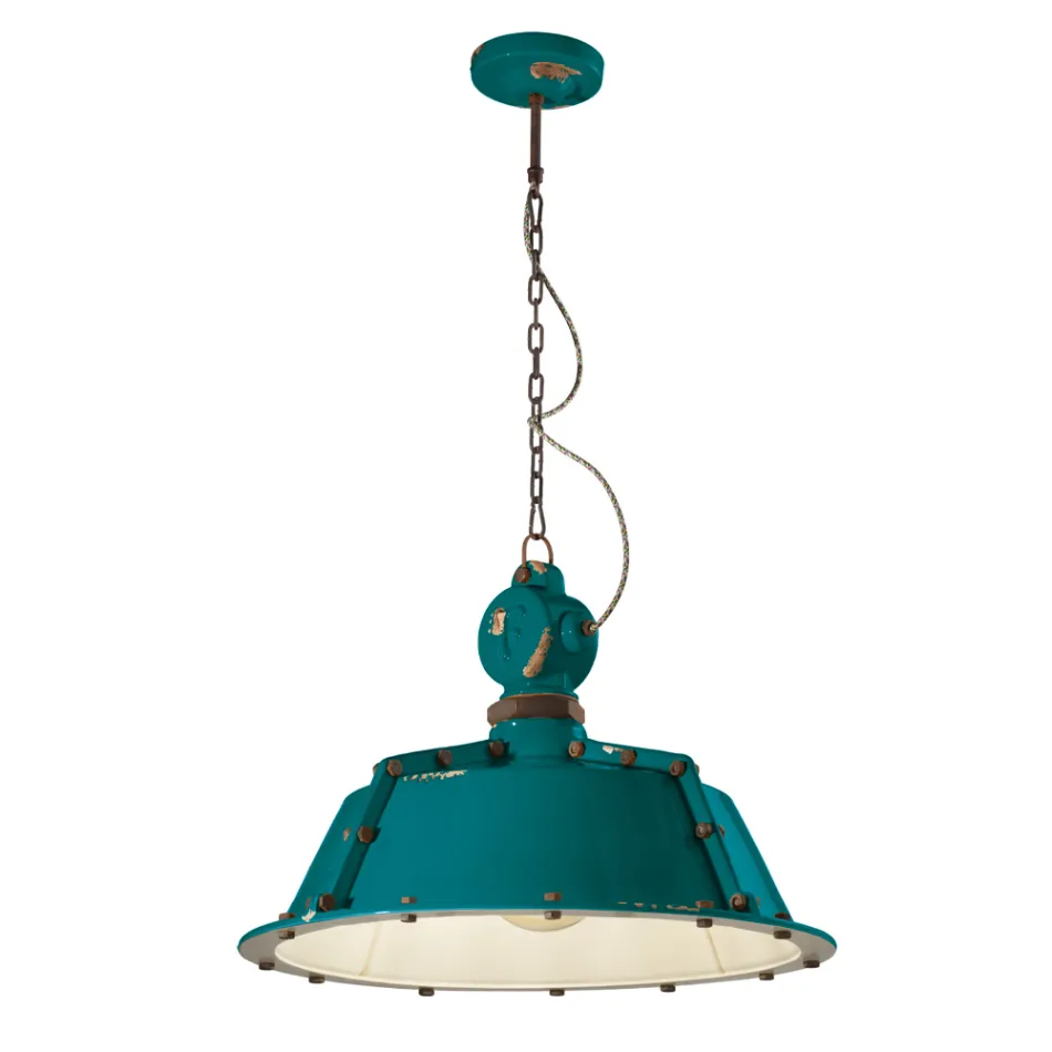 Lampă Industrială Artizanală din Fier și Ceramică - Industrială Viadurini