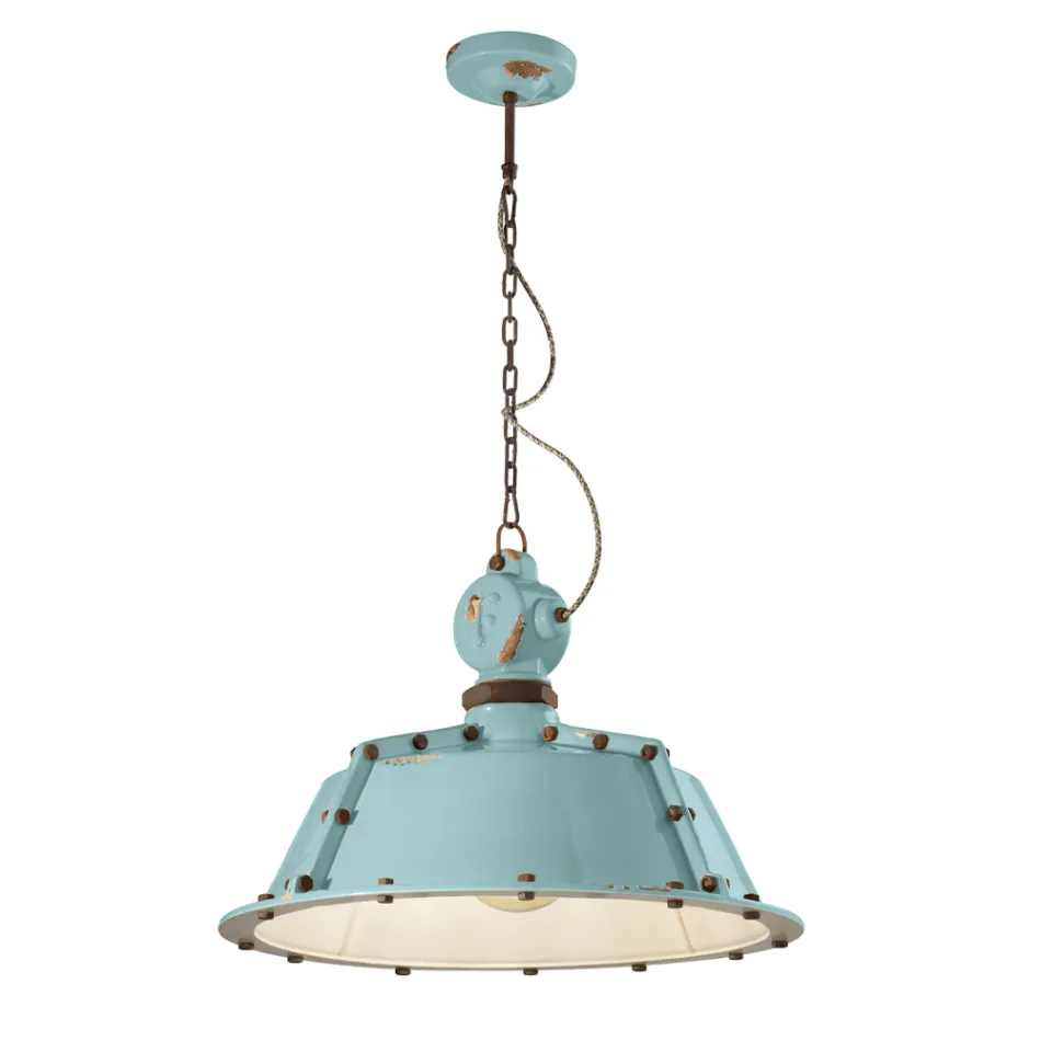 Lampă Industrială Artizanală din Fier și Ceramică - Industrială Viadurini