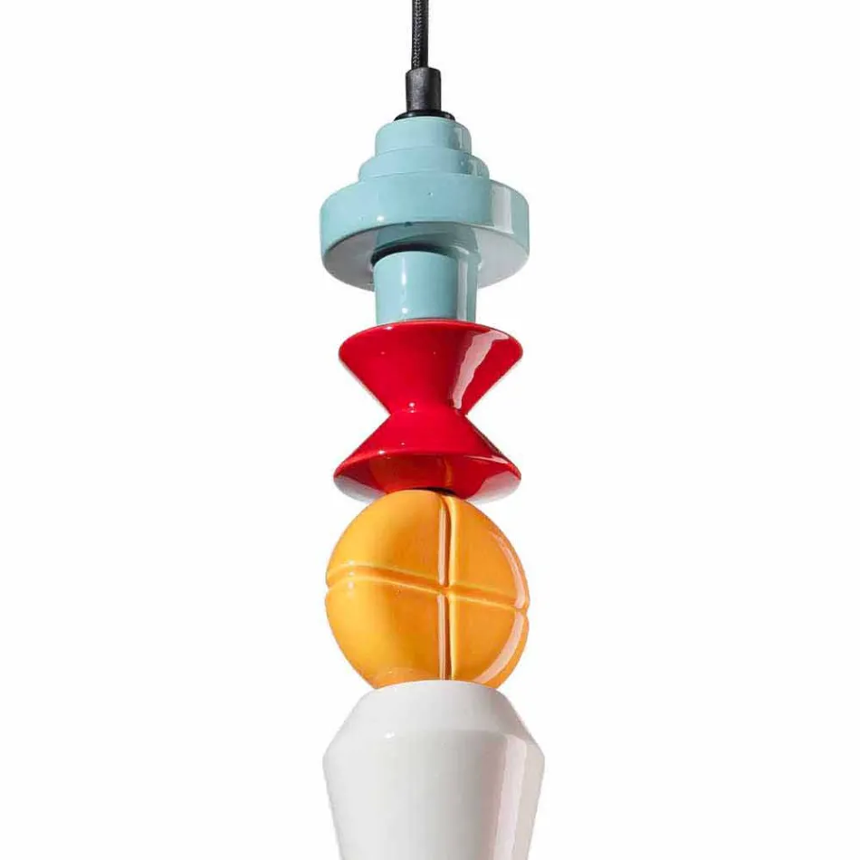 Lampa suspendată din ceramică retro galbenă sau verde, fabricată în Italia - Ferroluce Lariat Viadurini