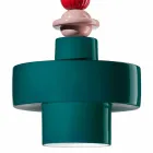 Lampa suspendată din ceramică retro galbenă sau verde, fabricată în Italia - Ferroluce Lariat Viadurini